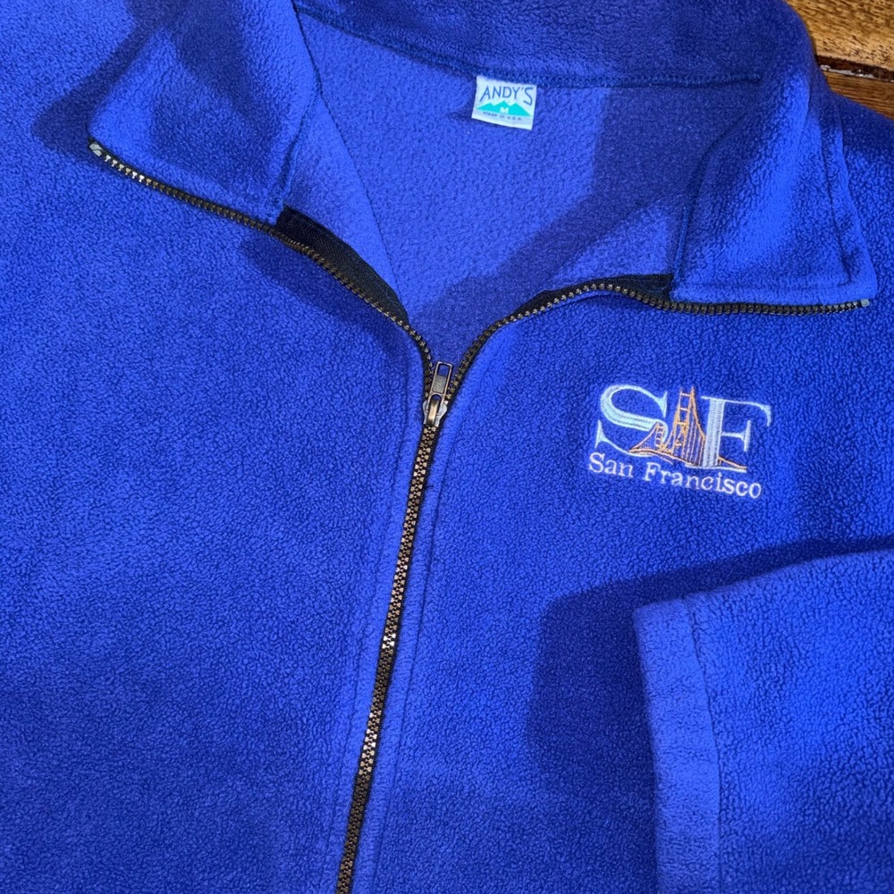 Vintage San Francisco Fleece Jacket Adult Medium Blue Purple Full Zip USA Andy's